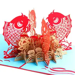 Креативная 3D рыбка поздравительная открытка с сообщением, бизнес открывание, открытка, бумага, подарок, карточное украшение
