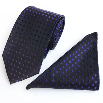 

8cm Stylish Men Formal Necktie Handkerchief Set Black with Purple Dots