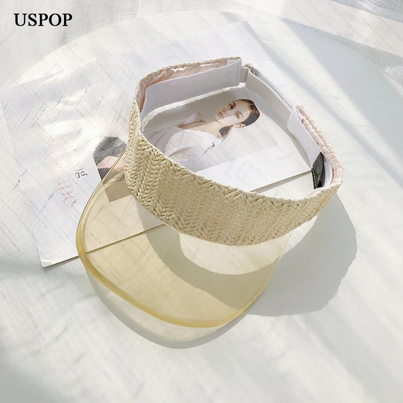 

USPOP 2019 New sun hats transparent brim straw caps without top fashion summer patchwork sun visor caps