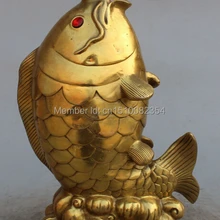 1" Китайский Народный Фэншуй Бронзовый Резьба Животных Рыба Золотая Рыбка барракуда Статуя