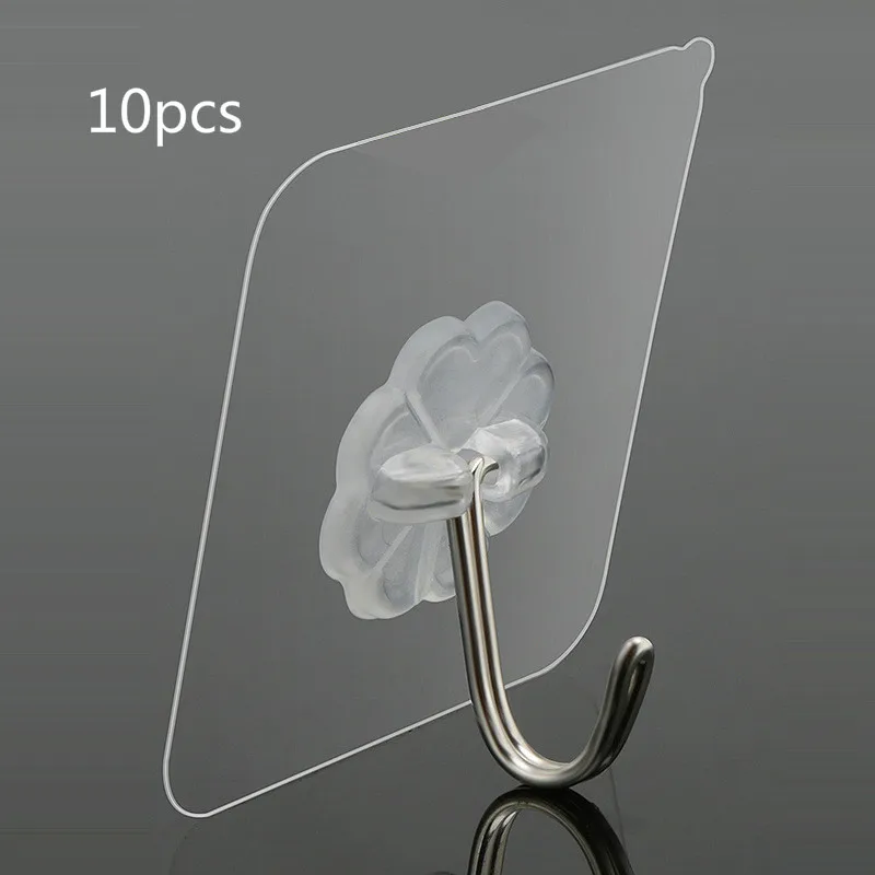 

Paste hook 10pcs No trace strong transparent kitchen wall hook Bathroom hook Free nail magic stick Adhesive hook