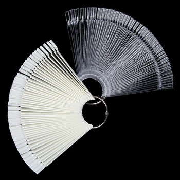 

50Pcs Fan False Nail Tips for Color Card Transparent White Fake Nail Tips Nail Art Practice Display Nail Art Tools Kits