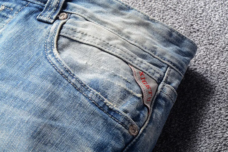Модные Классические мужские джинсы светло-синего цвета Slim Fit джинсовые брюки 98% хлопок джинсы homme итальянский Винтажный стиль пуговицы