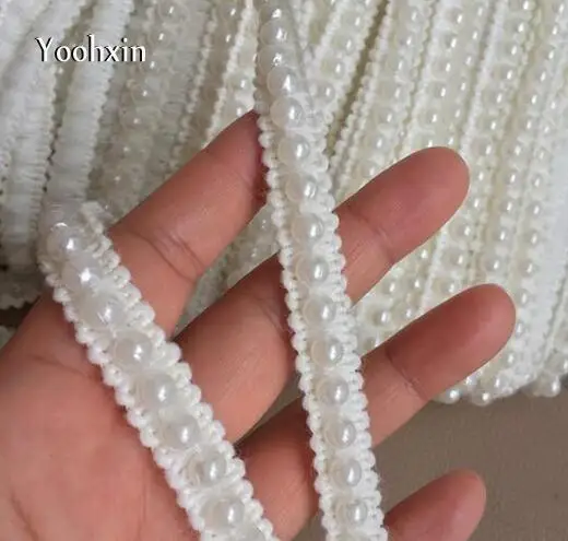 

New 3D pearl flower Cotton embroidery lace fabric applique ribbon trim collar sewing fringe DIY knit guipure craft wedding decor