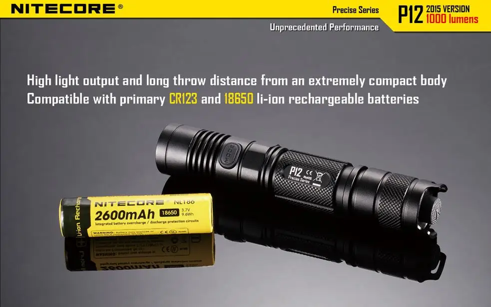 Nitecore P12 тактический фонарь с nitecore nl189 18650 3400 мАч батареи XM-L2 U2 LED 1000 люмен Открытый Кемпинг Портативный