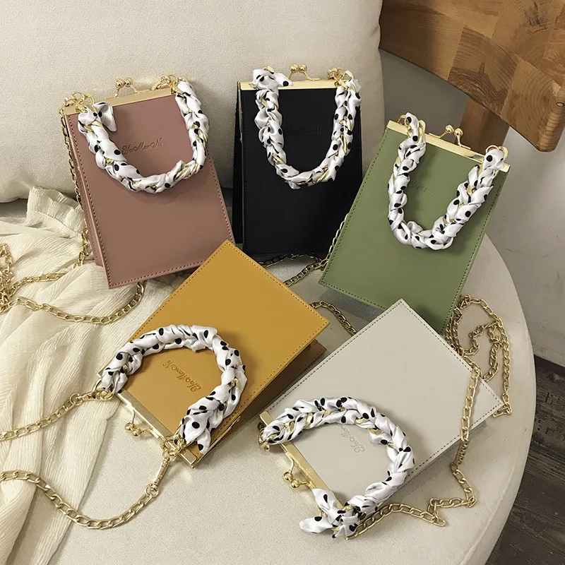 

New wild notebook iron clip three-dimensional small square bag silk scarf handle chain shoulder slung female bag wallet bag