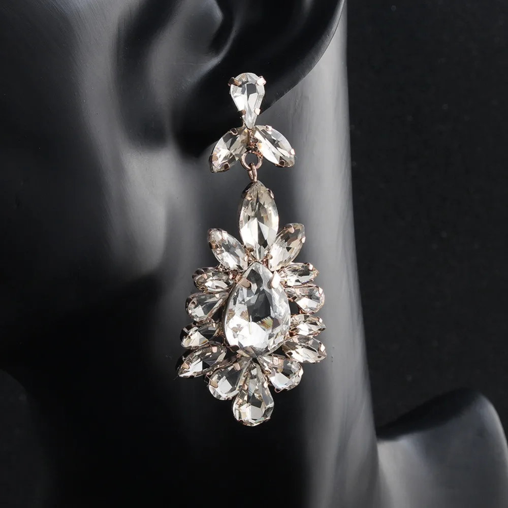 

Wedding Earrings Engagement Jewelry For Women Bride Sparkling Austrian Crystal Flower Long Earrings Fashion Birthday Day Gift