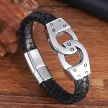 Мужские браслеты 316L титановая сталь Подвеска «наручники» Браслеты для мужчин ювелирные изделия кожаный браслет вечерние дружеский подарок