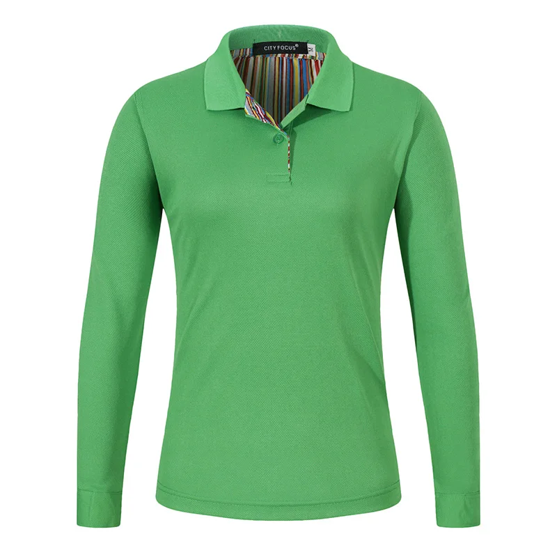 Женская рубашка поло из вискозной ткани с длинным рукавом в простом стиле без логотипа - Цвет: GREEN