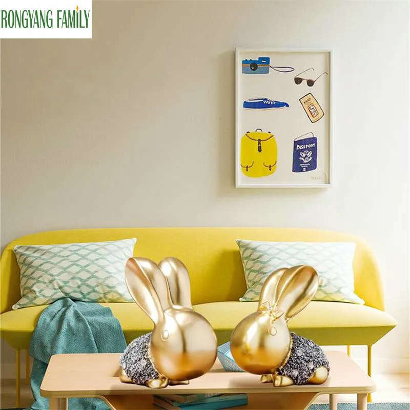 

2019 Nordic Modern rabbit Sculpture home living room Resin rabbit Statue Wildlife Decor Gift Craft figurine Ornament Accessories