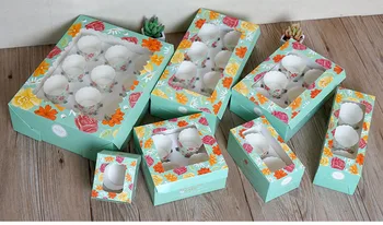 

Blue Cupcake box and packaging paper cardboard kraft cake box with clear pvc window 8 cupcake 4 gift packing craft box