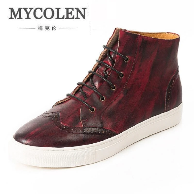 

MYCOLEN New High Top Men Shoes Flats Lace up Casual Shoes Male Leather Shoes Plimsolls Espadrilles Footwear Zapatillas Hombre