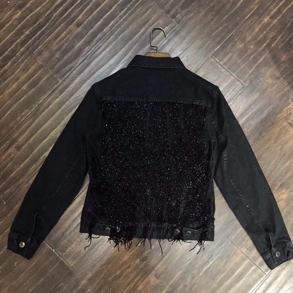 2018 women jacket black beading tassel ladies denim jacket coat ddxgz2