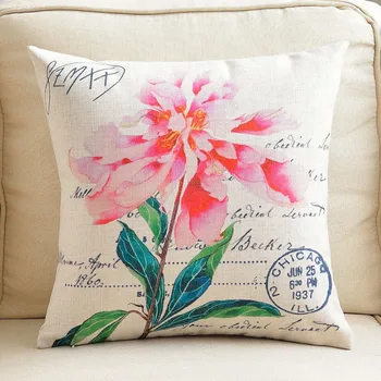 

Custom Made Cushion Cover Pillow Case Seat Lumbar Envelop for Sofa Linen Cotton 45 x 45cm 55 x 55cm Pink Flower Green Leaf