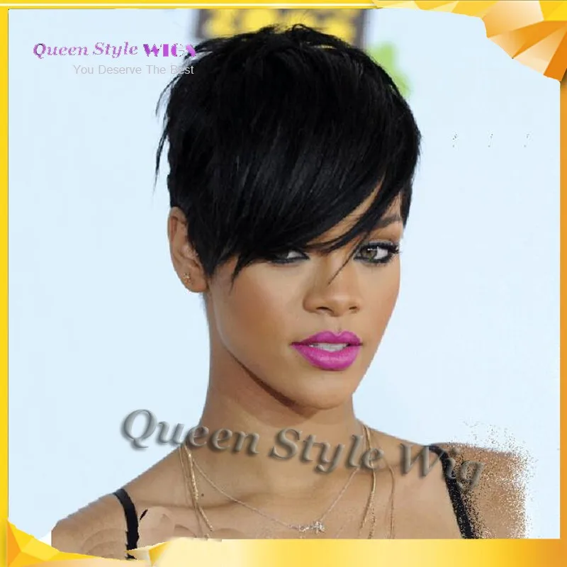 Hot Rihanna Short Hairstyle Wig Synthetic Black 1b Color Short
