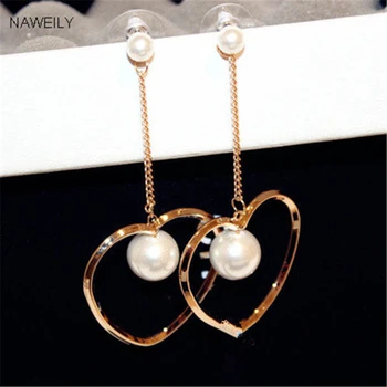 

Fashion Heart Long Earrings Exaggerated Simulated Pearl Dangle Earring for Women Bijoux Jewelry Accessories Gift NWLE1452