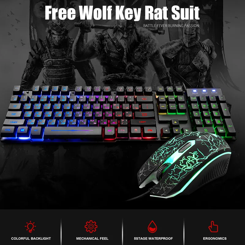 

Luminous Keyboard with Mouse Set Russian Ergonomic Waterproof Mechanical Keypad JFlyer