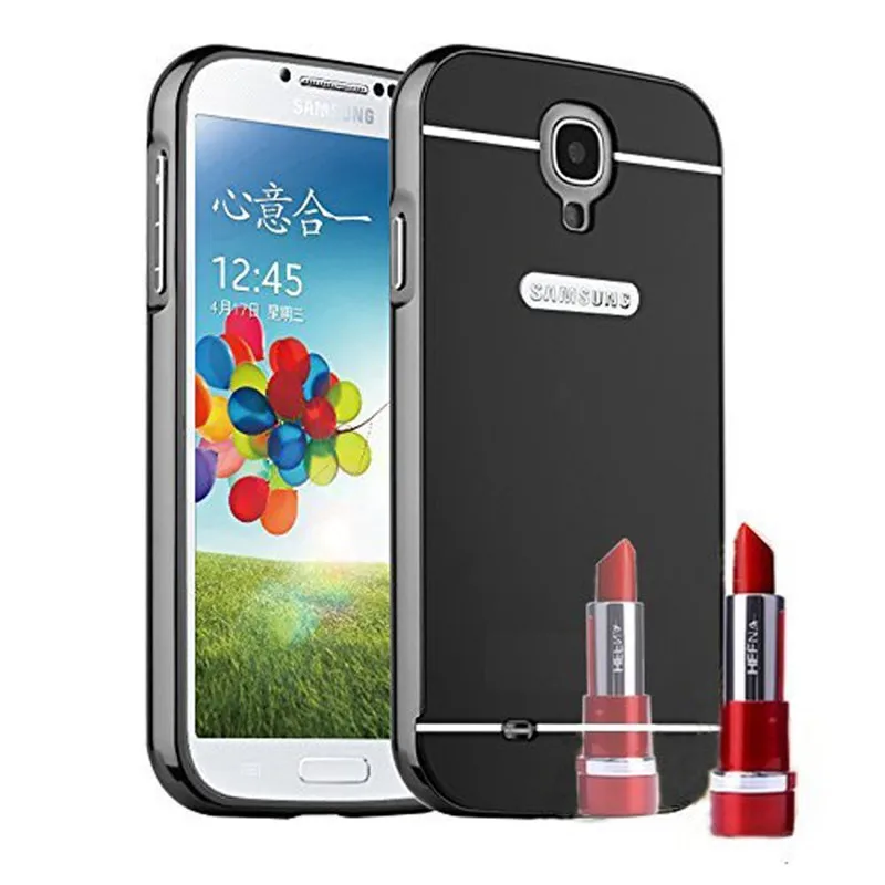 4.3" For Samsung Galaxy S4 mini Case Mirror Back Cover Aluminum Metal Frame Phone Housing Fundas