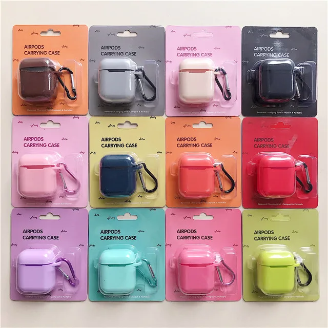

Plain Color Silicone Bag with Anti-lost Strap For Apple Airpods Bluetooth Earphone Protective Case Cover