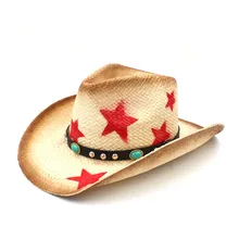 Модная мужская соломенная западная ковбойская шляпа с панк кожаной лентой звезда для папы Sombrero Hombre Cowgirl Шапки размер 58 см