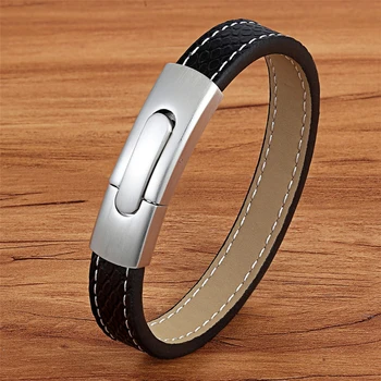 

XQNI New Classic Serpentine Design Black Color with Stainless Steel Toggle Clasps Engraving LOGO Leather Bracelet For Birthday