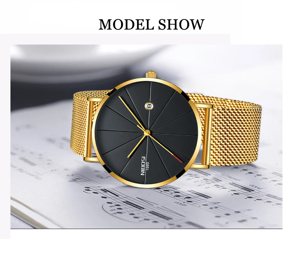 Relogios NIBOSI Masculino тонкие часы для мужчин люксовый бренд сетчатый ремешок водонепроницаемые золотые часы унисекс для женщин/мужчин