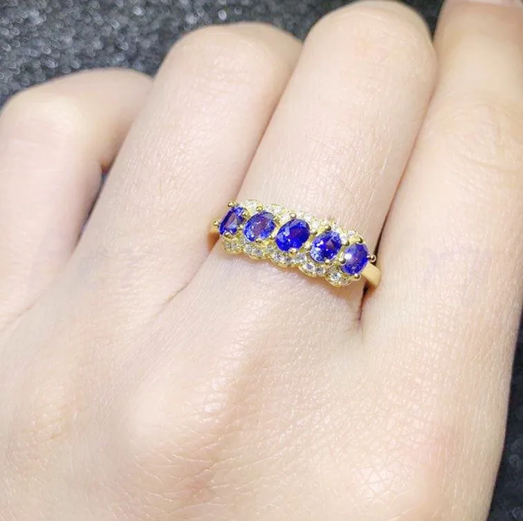 plated yellow gold Натуральное Настоящее сапфировое кольцо 0.35ct* 5 шт драгоценный камень 925 стерлингового серебра ювелирные украшения для мужчин или женщин# S1931009 - Цвет камня: plated yellow gold