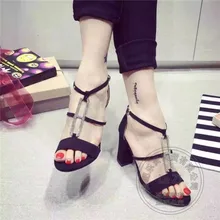 Caged Ausschnitt Damen Schuhe Damen Schuhe Schwarz Täglichen Schweinsleder Nubukleder Koreanische Thick Heels Neue Platz Ferse Wildleder Slip Auf