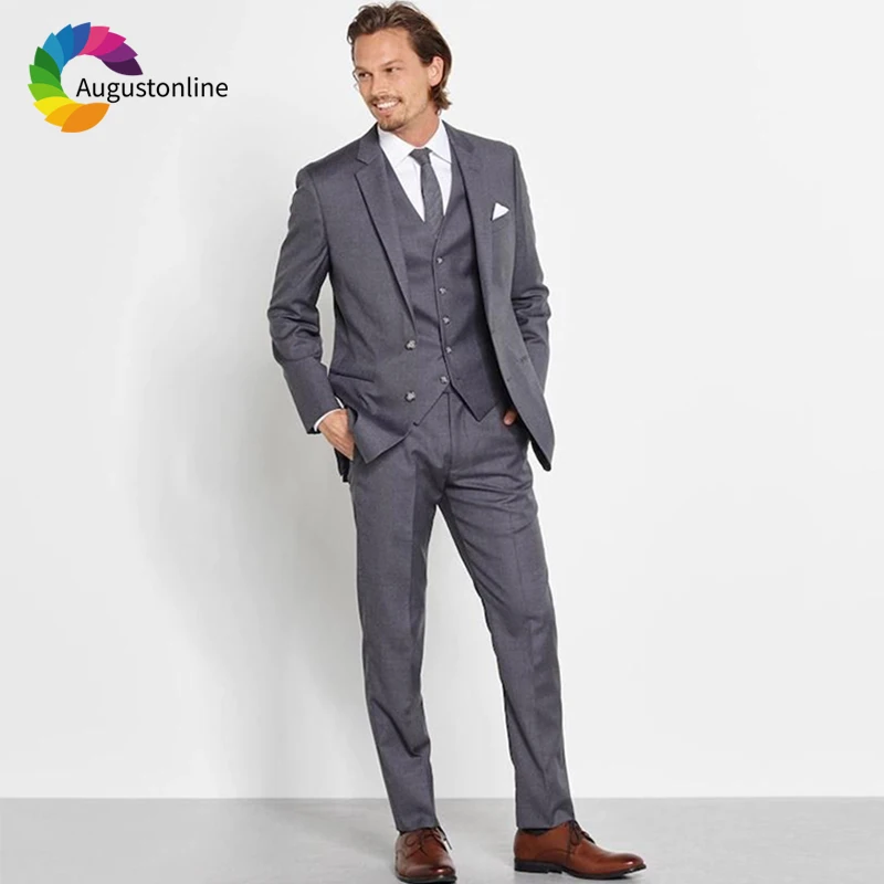

Grey Men Suits Business Wedding Suits Blazer Custom Slim Fit Formal Groom Tailored Tuxedo Best Man Prom Terno Masculino 3 Pieces