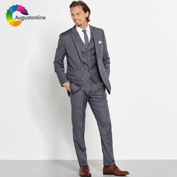 Skup Szary Mężczyźni Garnitury Biznes Garnitury ślubne Blazer Niestandardowe Slim Fit Formalne Pana Młodego, Dopasowane Do Smokingu Najlepszy Człowiek Prom Terno Masculino 3 Sztuk