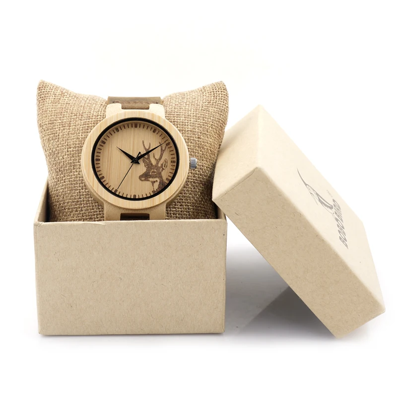Top Brand BOBO BIRD Leather Strap Bamboo Watches 100% Handmade Men Wrist Watch relogio masculino as Gifts C-D14