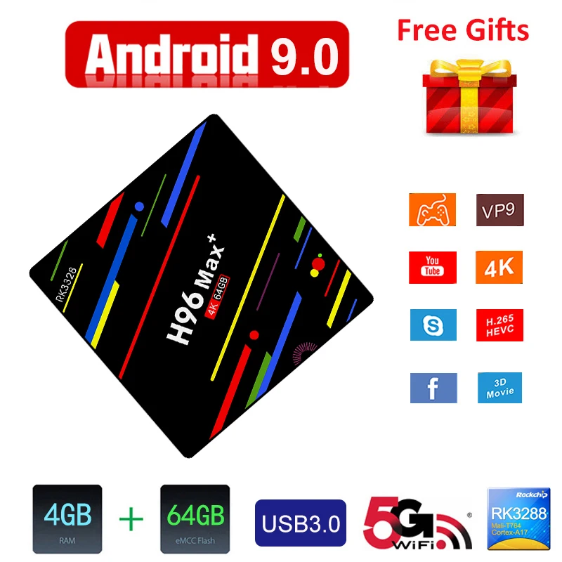 H96 Смарт ТВ приставка Android 9 0 4 Гб ОЗУ 64 ПЗУ RK3328 четырехъядерный 2 4G/5G Wifi HDMI H.265 USB 3