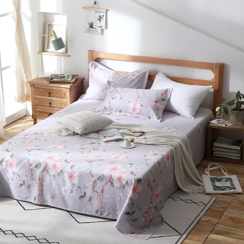 

Hot Sale Floral Birds Bed Sheet 100% Cotton Mattress Protector Cover Flat Sheet 3 Piece Soft Bedspread Twin Full Queen King Size