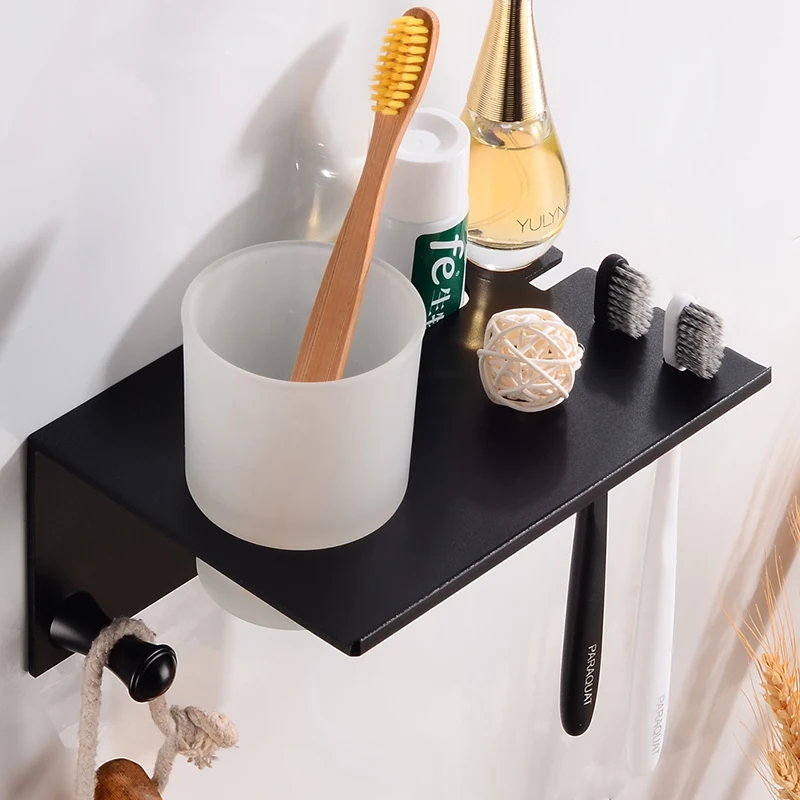 Toothbrush Holder Cup Space Aluminum Bathroom Shelves Black Bathroom Accessories Toothbrush Holder Set Wall Mounted Storage Rack Toothbrush Holder Cup Space Aluminum Bathroom Shelves Black Bathroom Accessories Toothbrush Holder Set Wall Mounted Storage Rack