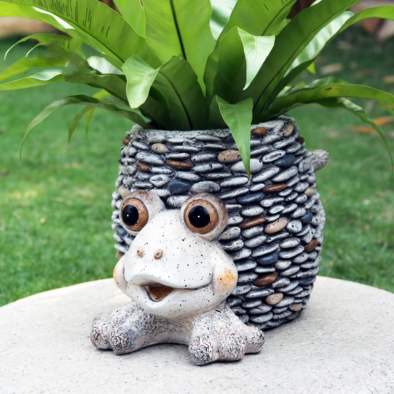 

Outdoor Gardening Cement Frog Flower Pot Ornaments Stone Potted Vase Crafts Park Green Plant Flower Tube Flower Cylinder Decor