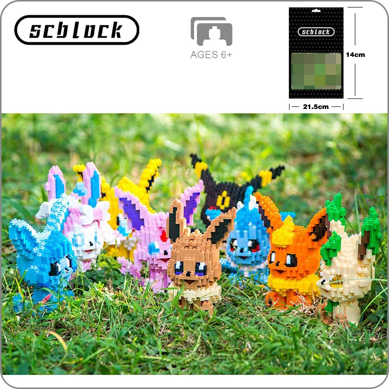 

SC Anime Pocket Monster Eevee Flareon Espeon Umbreon Leafeon Sylveon 3D Model Mini Building Diamond Small Blocks Toy New in Bags