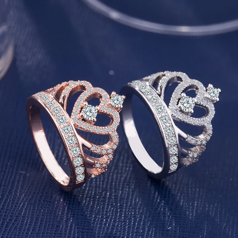 

Women's Crown rose gold Silver Rings Luxury Zirconia Wedding Party Crystal Zircon Ring Jewelry Dropshipping