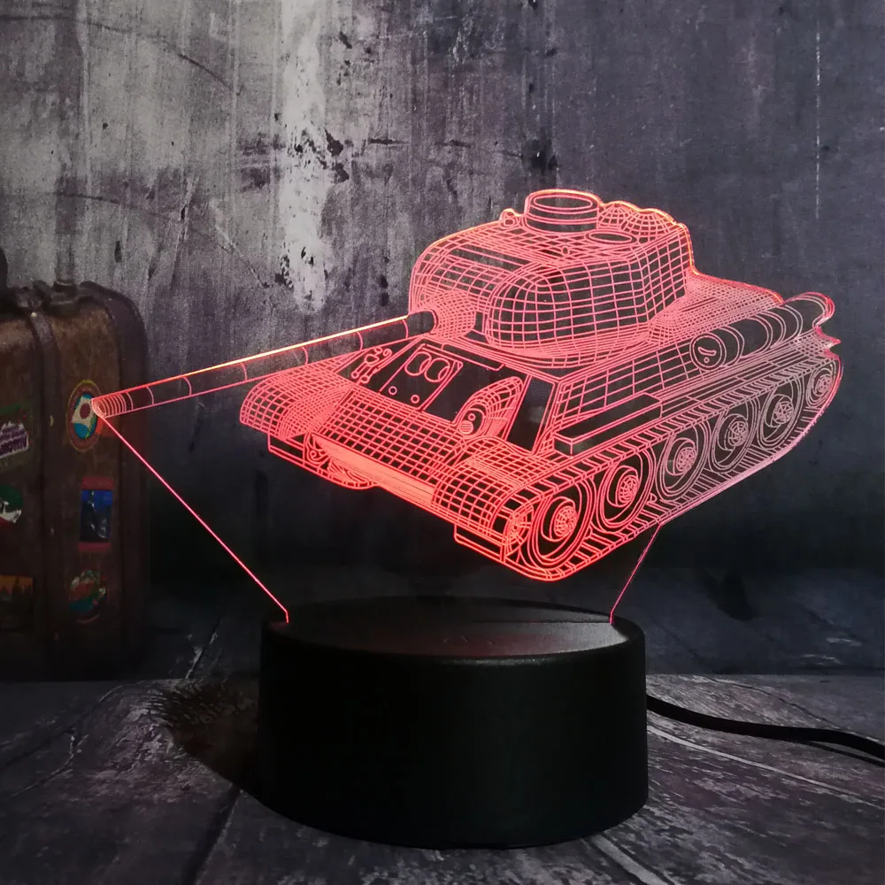 Hot Sale Cool 3D Machine Tank LED Night Light Desk Lamp Novelty 7 Color Change Atmosphere Home Deco