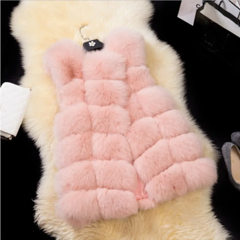 Warhammer Autumn Winter New Fashion Womens Sleeveless Faux Fur Vest Slim Fits European Hi Street Faux Fur Casaco Colored EU XXXL