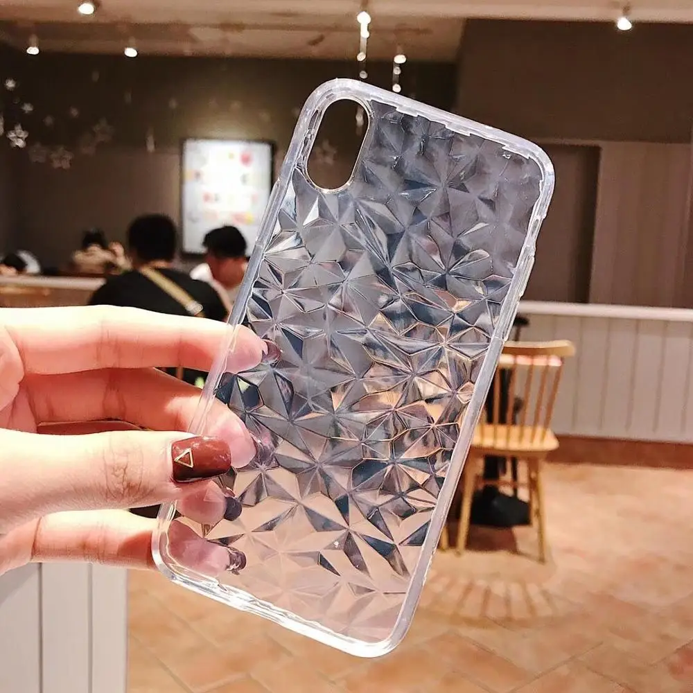 

Clear Diamond Pattern Case For iPhone XR XS MAX X 8 7 6 6s Plus Soft TPU Phone Cover For iPhone 7 Plus Transparent Cases