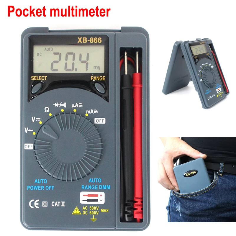 

2017 hot sale Hight quality LCD Range Auto Digital Pocket Voltmeter Multimeter Tester Tool ACDC XB-866 Mini meter free shipping