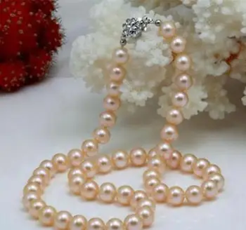 

Jewelry Pearl Necklace Beautiful! 9-10mm Pink Real Natural Pearl Necklace 18" Free Shipping