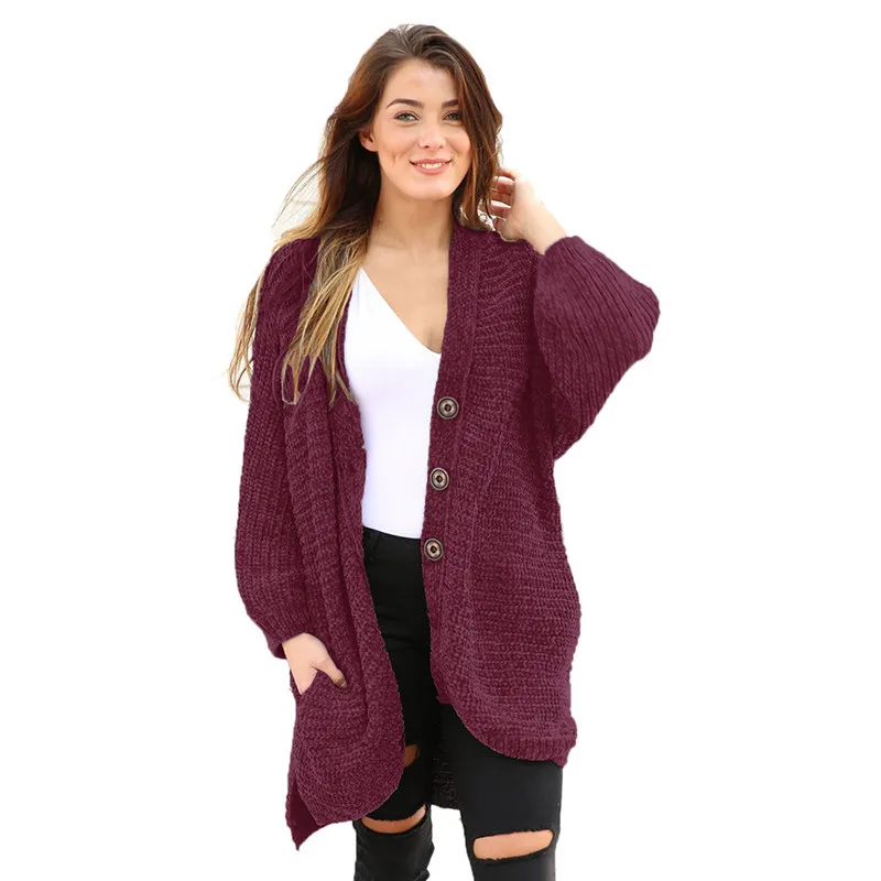 Winter Women Cardigan Casual Long Sleeve Knitted Cardigans Button