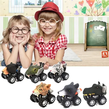 

Kids 6pcs Mini Funny Cartoon Jungle Themed Animal Tiger Bear Wolf Pull Back Vehicle Inertia Sliding Car Model Traffic Toys
