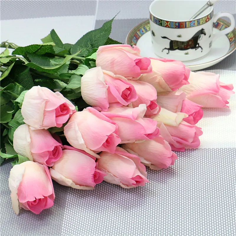 15 шт./лот, искусственный цветок, настоящее прикосновение, увлажняющая Роза, украшение для дома, искусственный цветок для свадьбы, букет невесты, подарок на день Святого Валентина - Цвет: pink