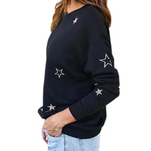 Пуловеры с принтом звезд Топ осень женские с длинным рукавом o-образным вырезом свободные черные повседневные футболки женские футболки с принтом Blusas