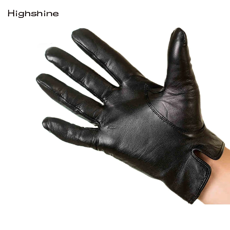 HIGHSHINE, мужские перчатки из натуральной кожи, настоящая овчина, черные перчатки для сенсорного экрана, модные брендовые зимние теплые варежки, новинка