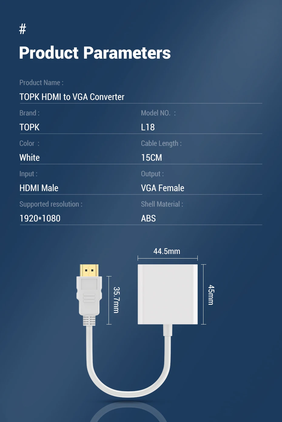 TOPK HDMI к VGA адаптер с аудио HD видео конвертер кабель для Xbox компьютер ПК ноутбук ТВ к проектору