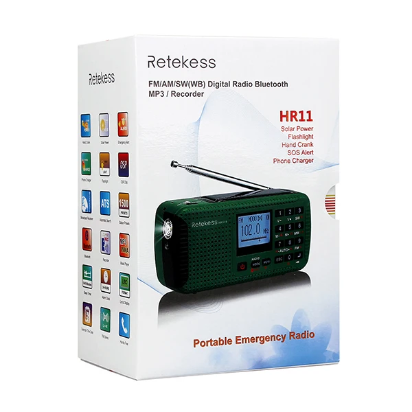 Retekess HR11S цифровой рекордер портативный FM/MW/SW ручной Солнечный аварийный сигнал радиостанции Bluetooth музыкальный плеер F9208G