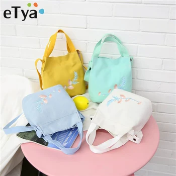

eTya New Embroidery Lady Canvas Messenger Bag Mini Single Shoulder Bag Crossbody Women Shopping Bag Female Travel Handbags